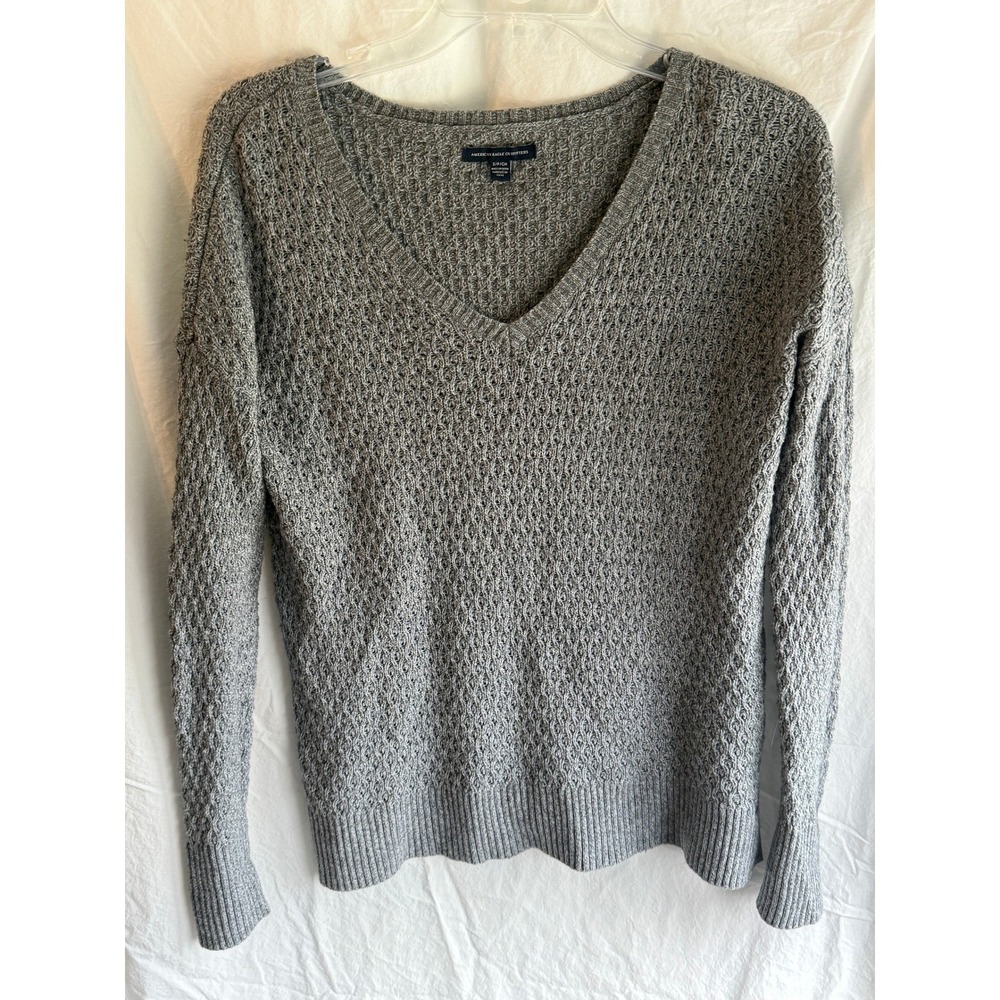 American Eagle Outfitters Womens Gray V-Neck Knit Pullover Sweater Small
